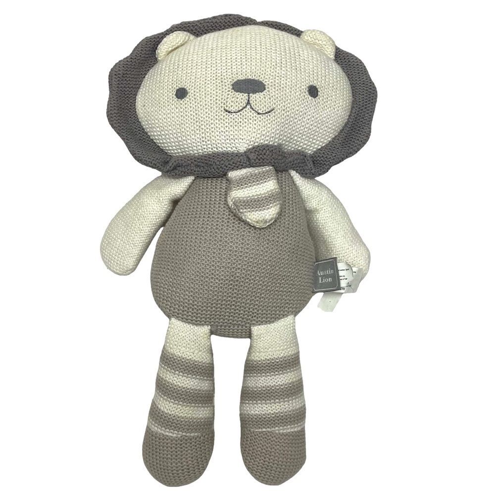 Living Textiles Austin Lion Baby Rattle Gray Plush Stuffed Animal Toy Knit